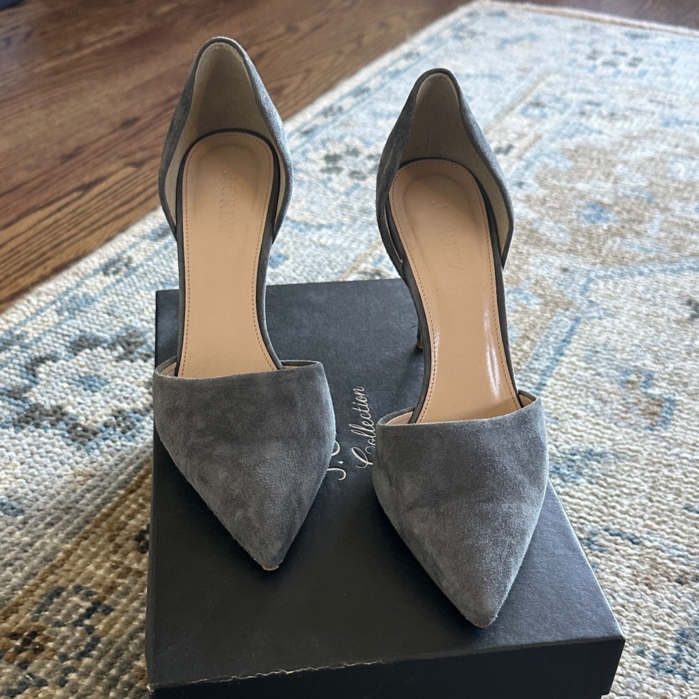 J. Crew Gray Suede D'Orsay Pointed-Toe Heels